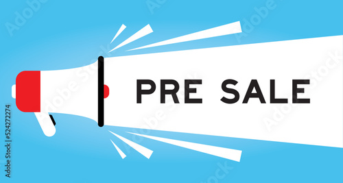 Color megaphone icon with word pre sale in white banner on blue background