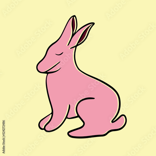 Vector illustration of a bunny on a yellow background.