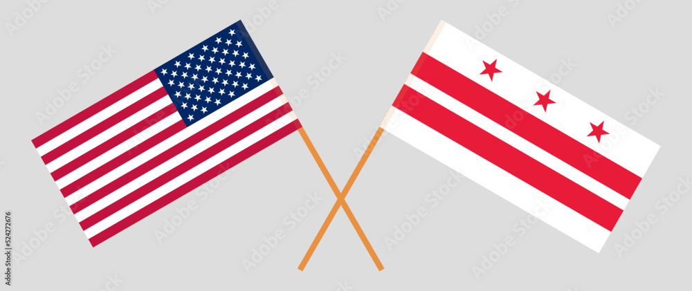 Crossed flags of the USA and District of Columbia. Official colors. Correct proportion Crossed flags of the USA and District of Columbia. Official colors. Correct proportion