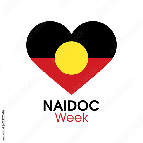 NAIDOC Week Poster with Australian Aboriginal Flag vector. Australian Aboriginal Flag in heart shape icon vector isolated on a white background. Important day