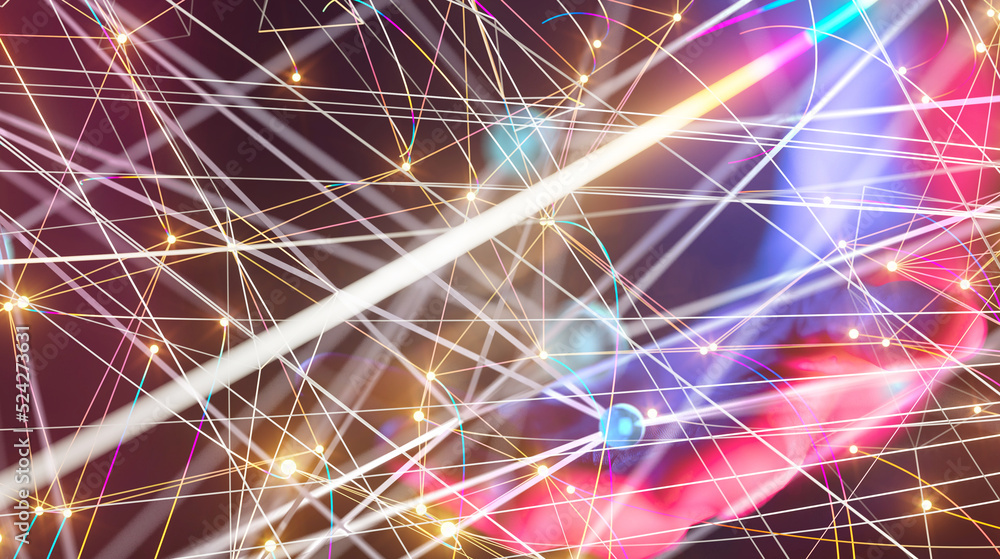 Fototapeta premium Global network. Blockchain. 3D illustration. Neural networks and artificial intelligence. Abstract