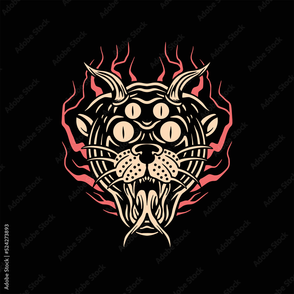 Obraz premium demon cat tattoo vector design