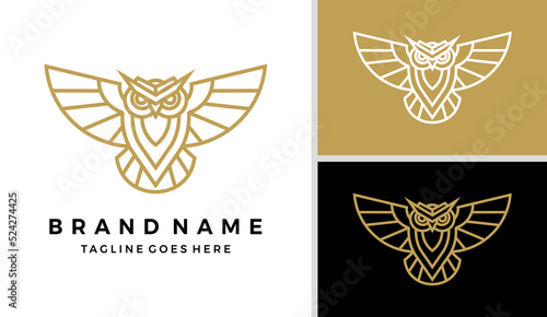 Hipster line owl logo vector illustration