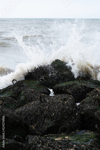Waves breaking on rocks