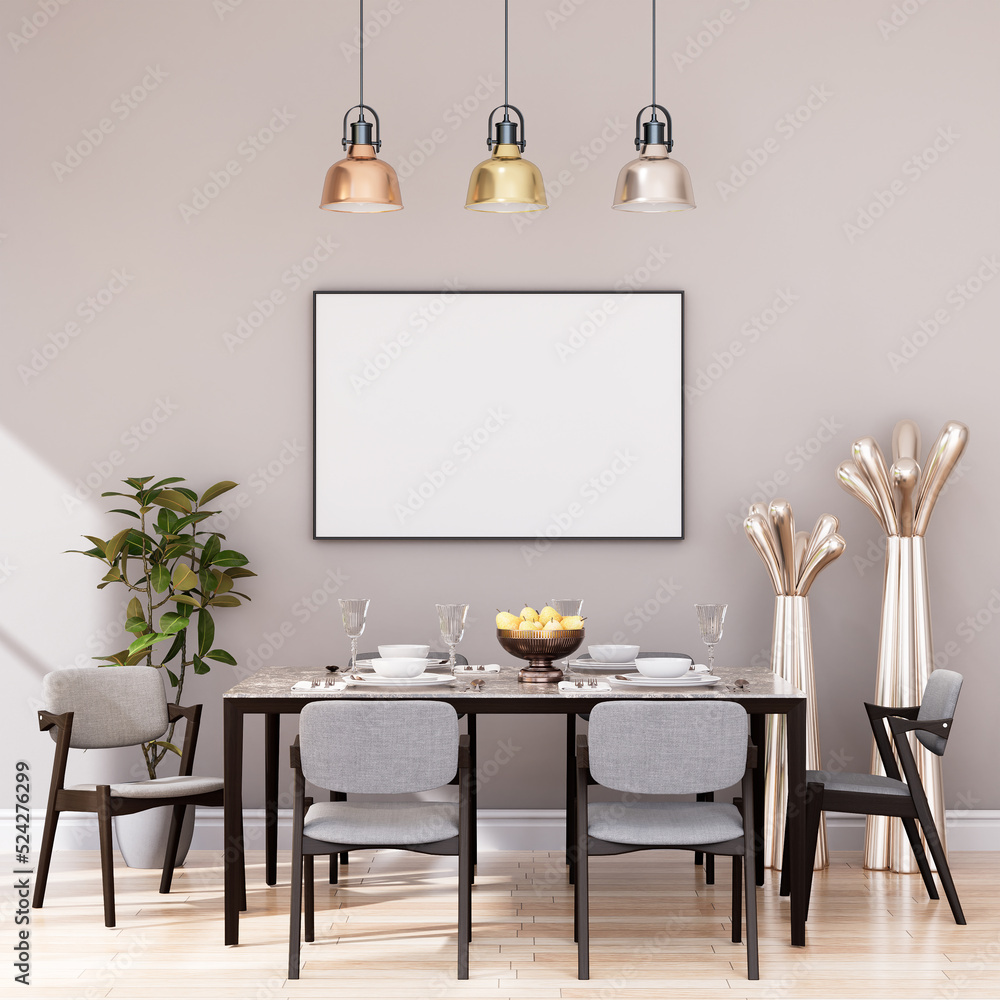 Fototapeta premium mock up poster frame in modern interior fully furnished rooms background, Cafe, Dining room,