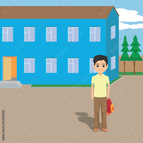 student leaving school with his bag in the schoolyard