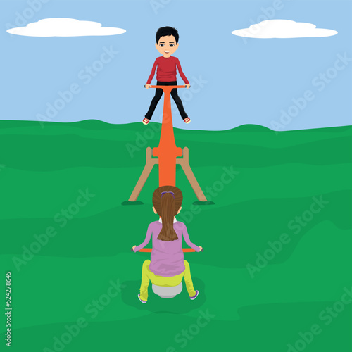 two kids having fun on the seesaw
