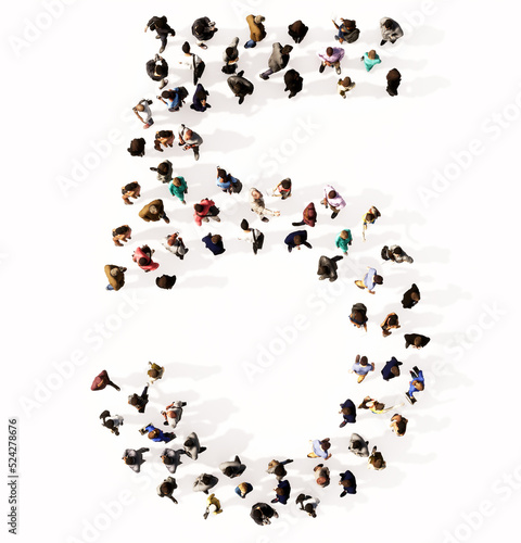 Concept or conceptual large community of people forming the font 5.  3d illustration metaphor for unity and diversity, humanitarian, teamwork, cooperation, education, friendship and community