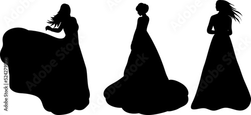 bride black silhouette isolated, vector