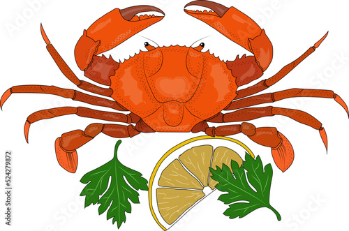 Delicious crab, a slice of lemon, two leaves of fragrant parsley.