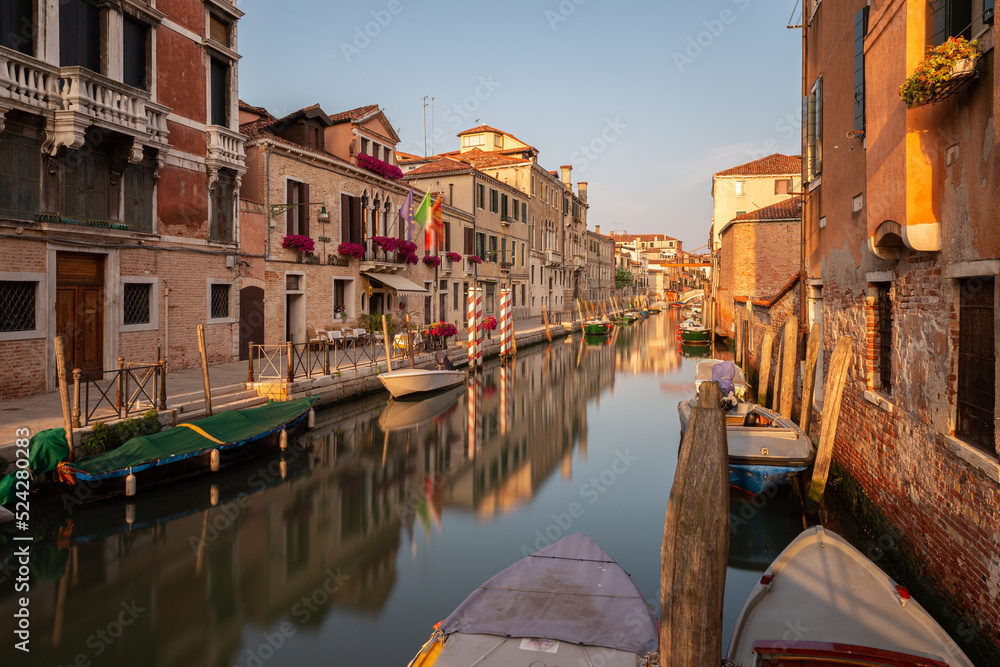 streets and canals of venice photographed in the morning