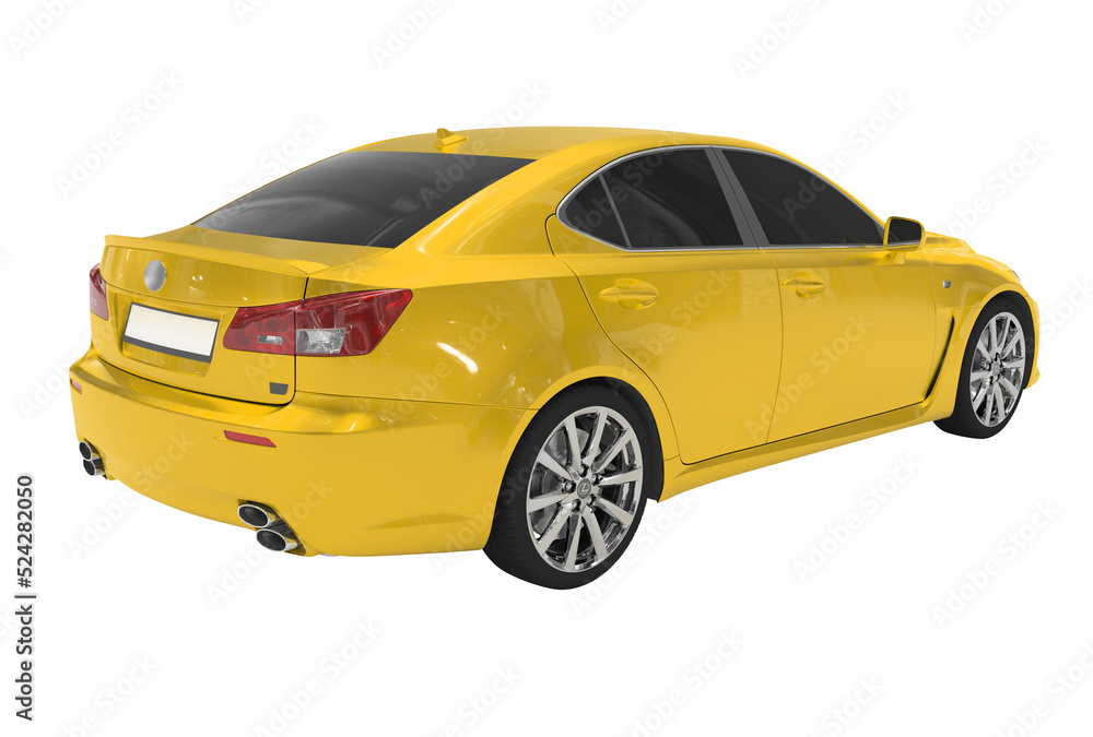 car isolated on white - yellow paint, tinted glass - back-right side view - 3d rendering