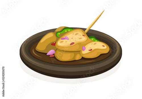 Tahu Gejrot is traditional street food made from fried tofu and chili sauce original from Cirebon, Indonesia illustration vector