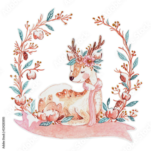 deer with flower wreath