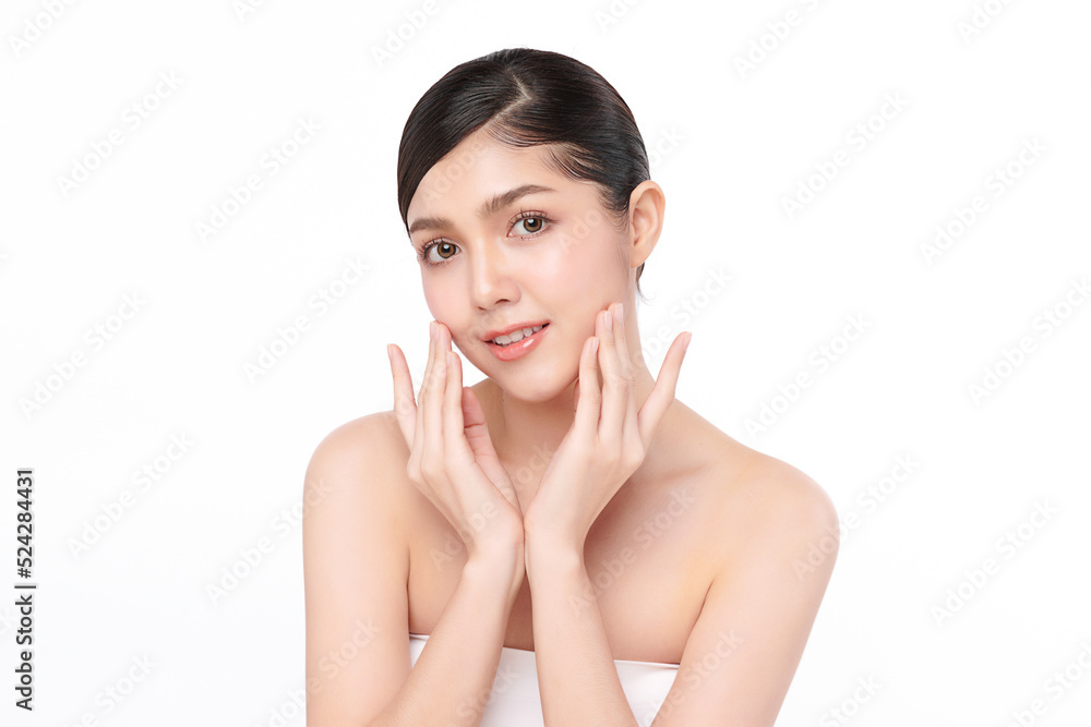 Beautiful young asian woman with clean fresh skin on white background, Face care, Facial treatment, Cosmetology, beauty and spa, Asian women portrait. Beautiful young asian woman with clean fresh skin on white background, Face care, Facial treatment, Cosmetology, beauty and spa, Asian women portrait.