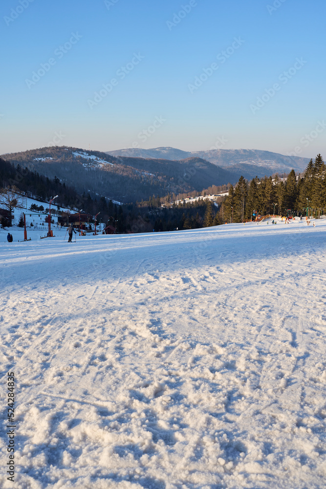Panorama of slope in european Bialy Krzyz in Poland - vertical Panorama of slope in european Bialy Krzyz in Poland - vertical