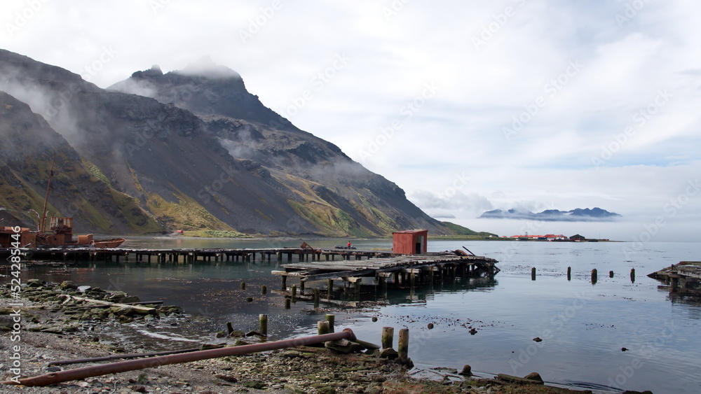 Old pier in the harbor, at the old whaling station in Grytviken, South Georgia Island
