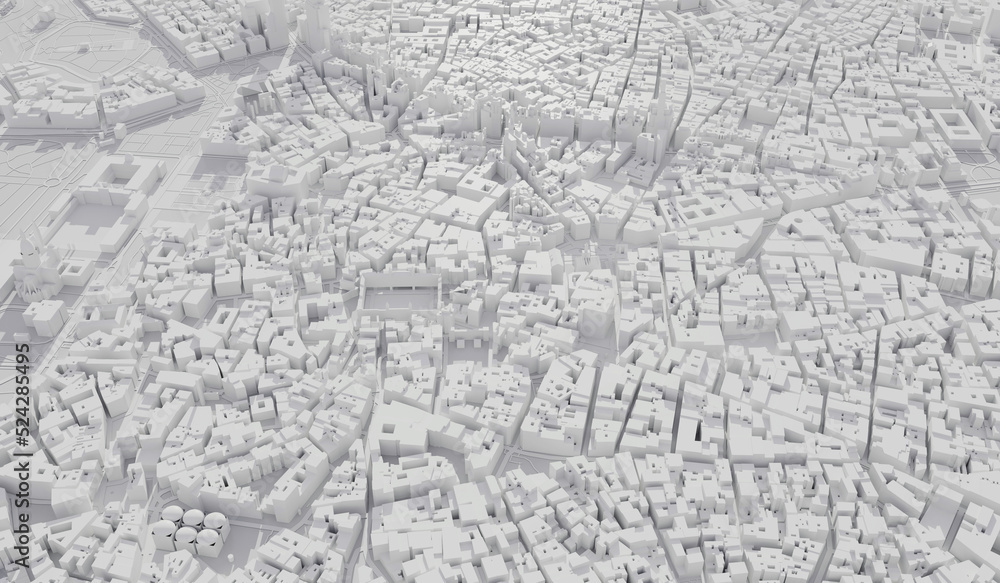 Madrid, Spain city map aerial view. minimal design. 3D Rendering