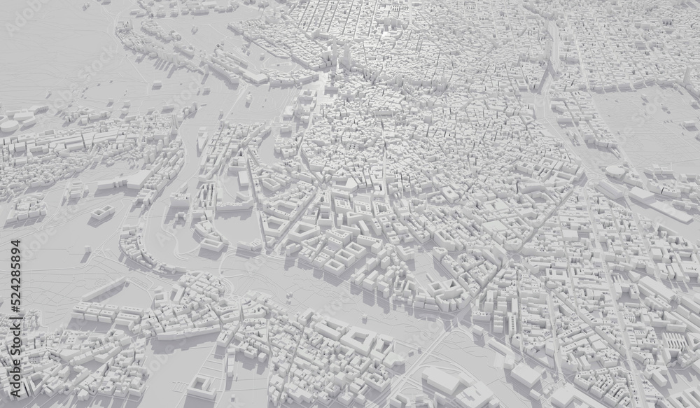 Madrid, Spain city map aerial view. minimal design. 3D Rendering Madrid, Spain city map aerial view. minimal design. 3D Rendering