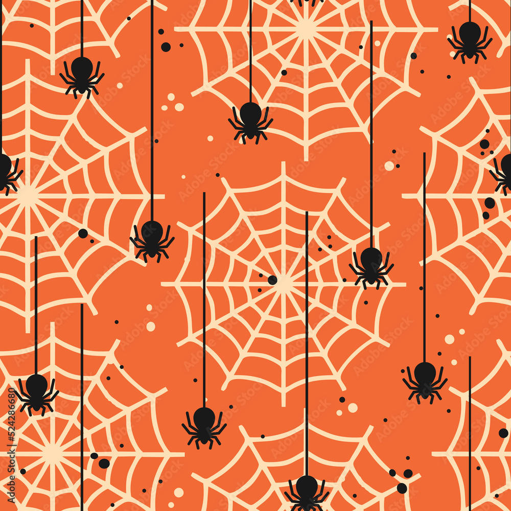 Halloween vector seamless pattern with spider and spider web
