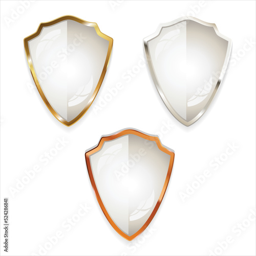 Collection of gold copper  and silver shield glossy cover retro design 