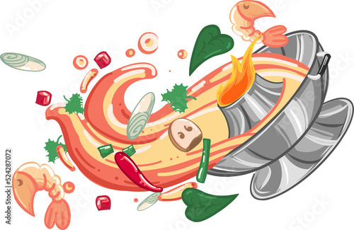 Tom yum kung thai hot spicy soup shrimp with lemon grass  flying
