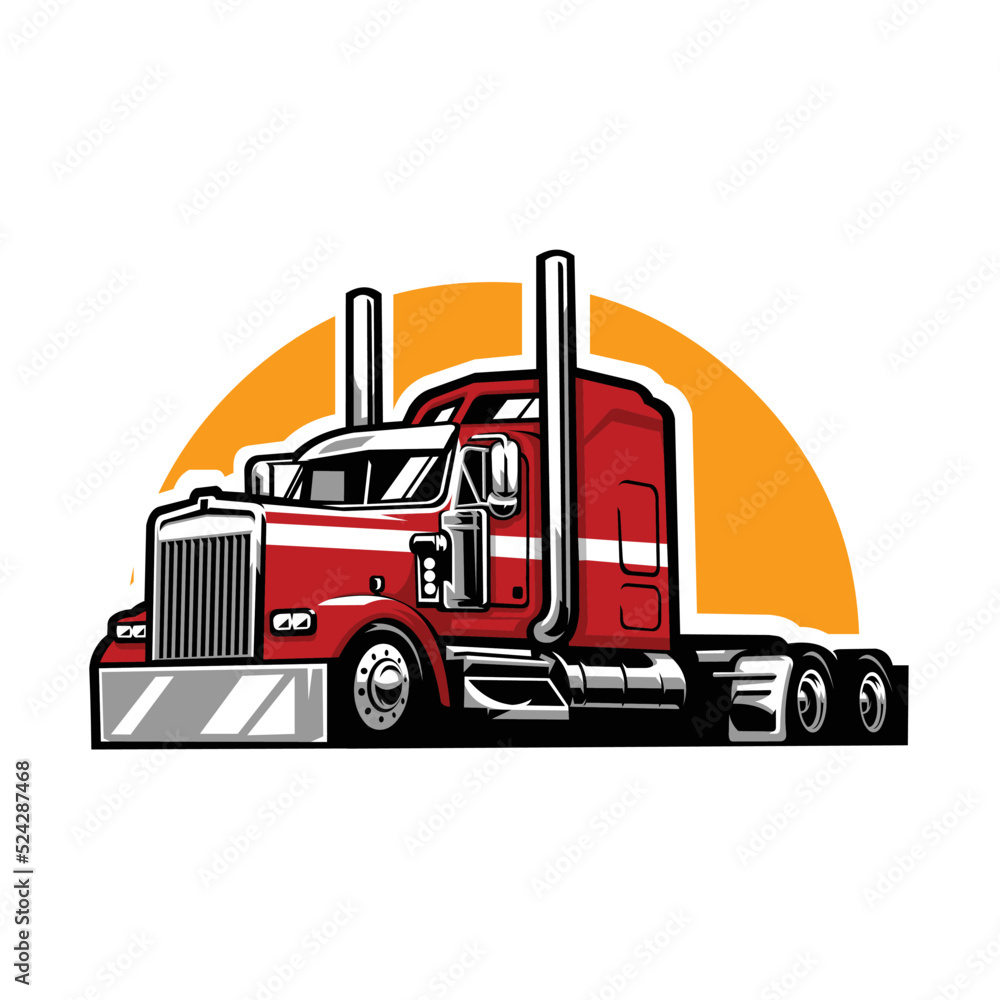 Semi truck 18 wheeler flat bed side view vector illustration