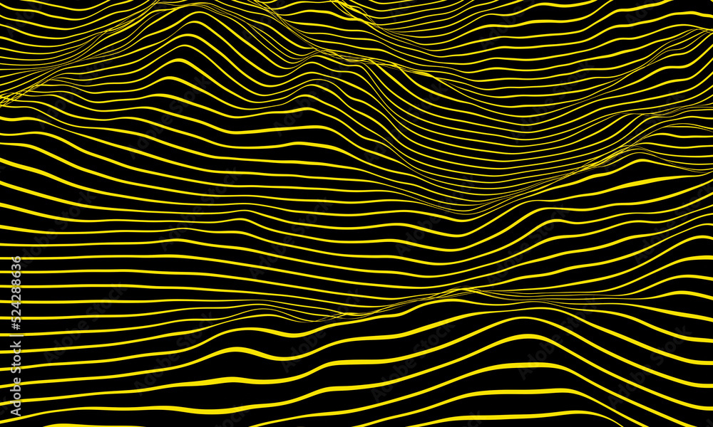 Yellow stripped terrain. Abstract wave.