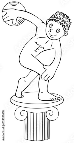 Discus thrower sculpture. Element for coloring page. Cartoon style.