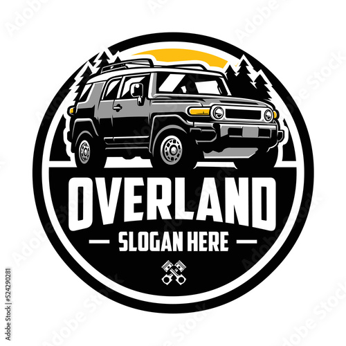 Overland SUV adventure vehicle circle emblem logo vector illustration