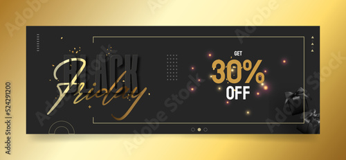 black friday facebook cover, web ad banner template | creative and modern layout concept with black background