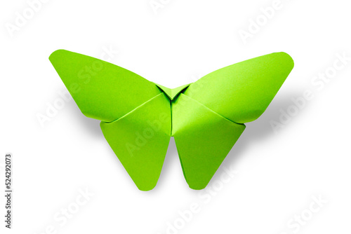 Canvas Print Green paper butterfly origami isolated on a white background