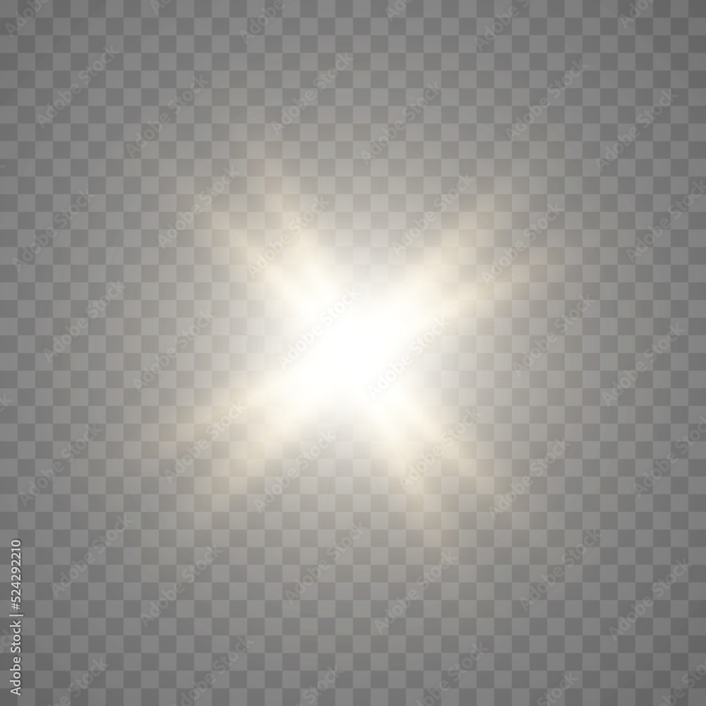 Collection of various glowing stars.A set of glare from a sunbeam. Flashes of light. The effect of glow, sparks, radiance, shine. Vector illustration on a transparent background.