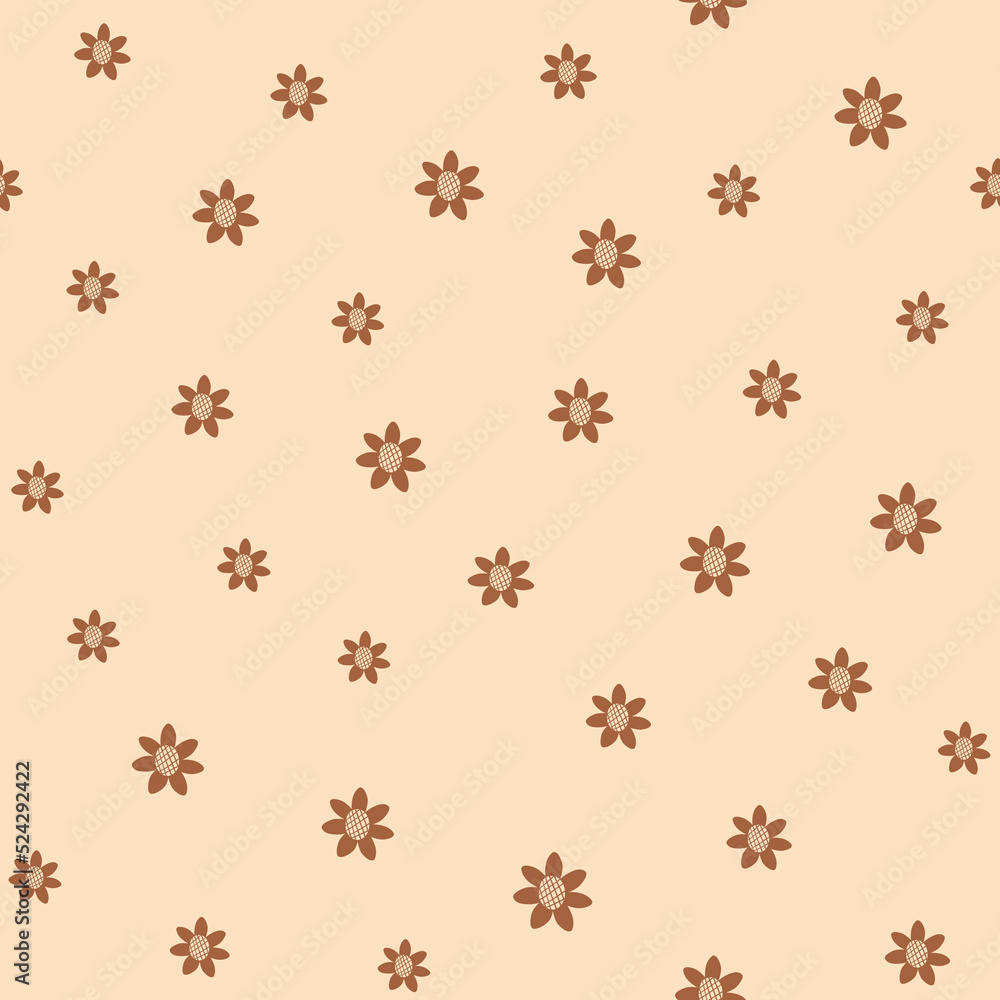 Boho autumn sunflowers pattern. Boho fall floral seamless pattern. Tiny sunflowers background. Cute pastel brown print. Hand drawn sunflower illustration. Cozy fall textile, vector surface design. Boho autumn sunflowers pattern. Boho fall floral seamless pattern. Tiny sunflowers background. Cute pastel brown print. Hand drawn sunflower illustration. Cozy fall textile, vector surface design.