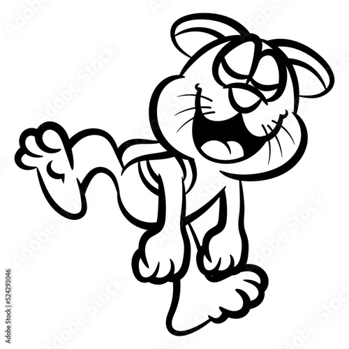 Cartoon illustration of little cat wearing backpack and sleepwalking to school, best for sticker, decoration, and coloring book with school themes for kids