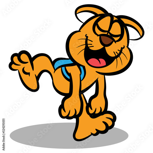 Cartoon illustration of little cat wearing backpack and sleepwalking to school, best for sticker, decoration, and mascot with school themes for kids