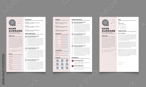 cv design with line vector Resume template pink color Sidebar background vector