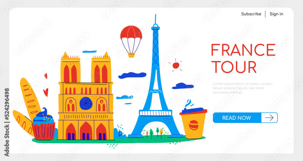 Naklejka premium France tour and vacation - flat design style banner