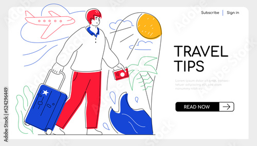 Travel tips for a good holidays - flat design style web banner