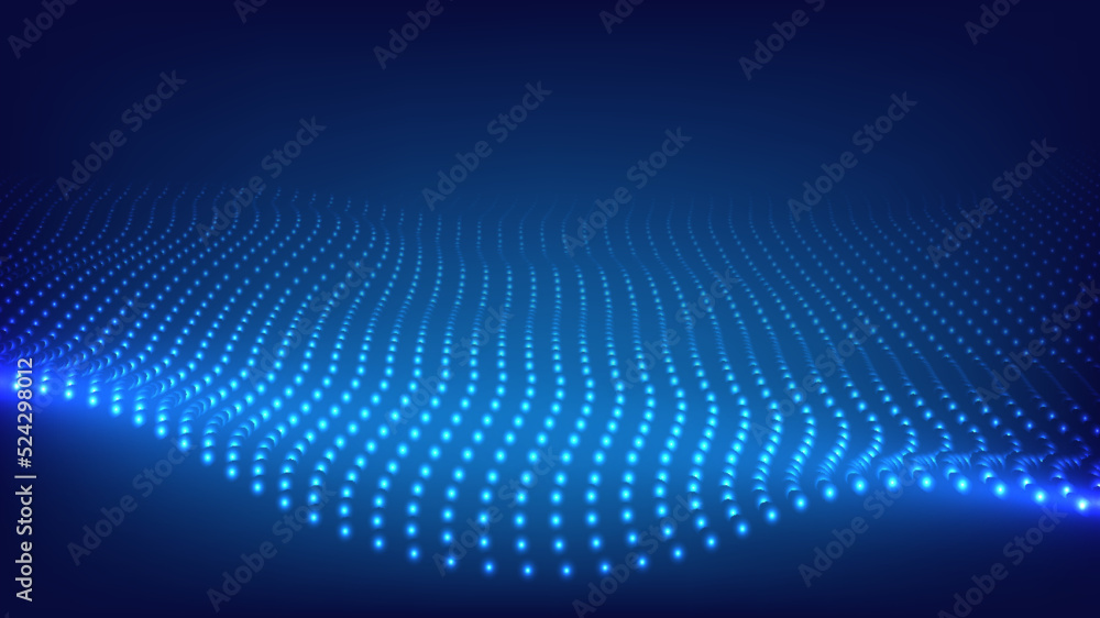 Obraz premium Abstract technology futuristic big data concept glowing blue wave moving dots flow particles on dark blue background