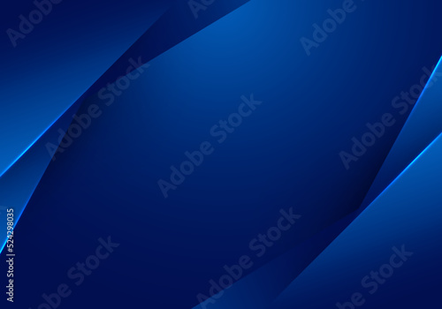Abstract 3D template blue stripes triangle overlapping layered with lighting effect on dark blue background