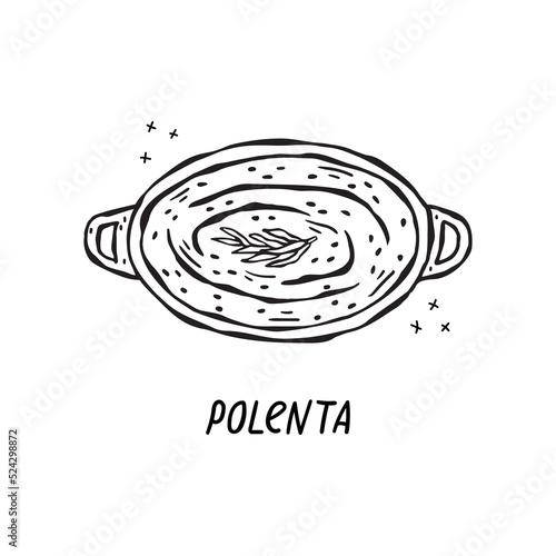 Vector hand-drawn illustration of Italian cuisine. Polenta.