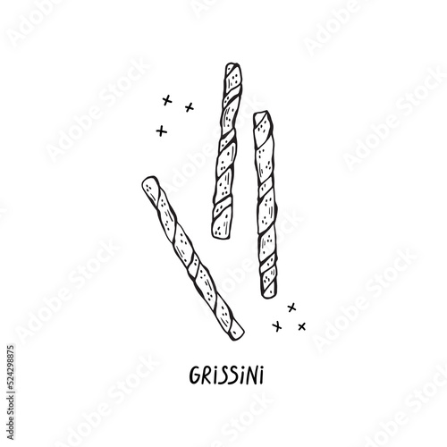 Vector hand-drawn illustration of Italian cuisine. Grissini.