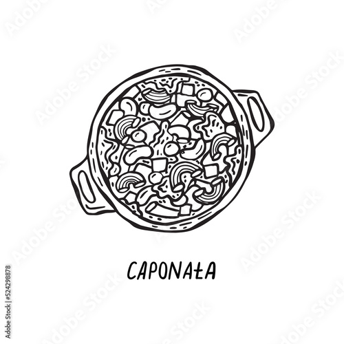 Vector hand-drawn illustration of Italian cuisine. Caponata