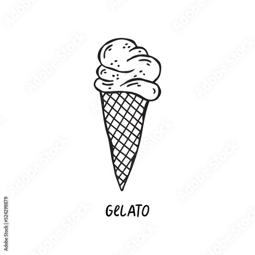 Vector hand-drawn illustration of Italian cuisine. Gelato