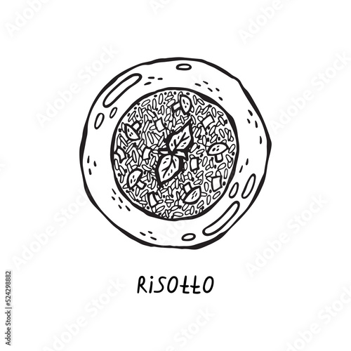 Vector hand-drawn illustration of Italian cuisine. Risotto