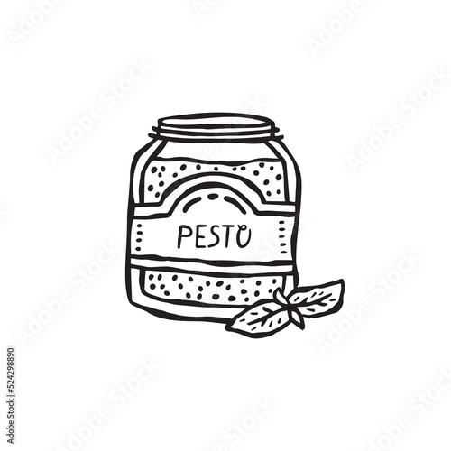 Vector hand-drawn illustration of Italian cuisine. Pesto