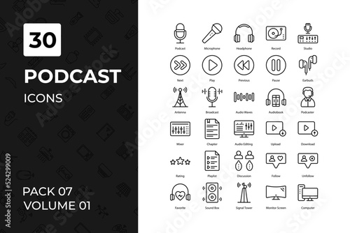Podcast icons collection. Set contains such Icons as audio, broadcast, broadcasting, and more
