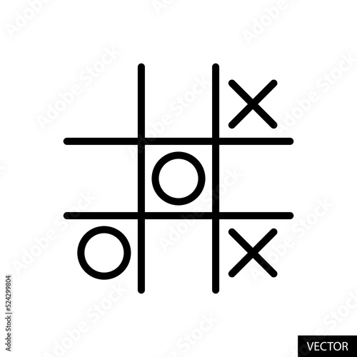 Tic tac toe game vector icon in line style design for website design, app, UI, isolated on white background. Editable stroke. Vector illustration.