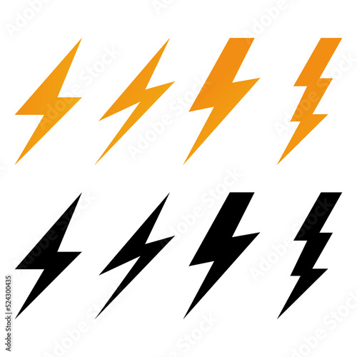 Yellow and black thunderbolt icon vector illustration on whiet backgorund. EPS 10.